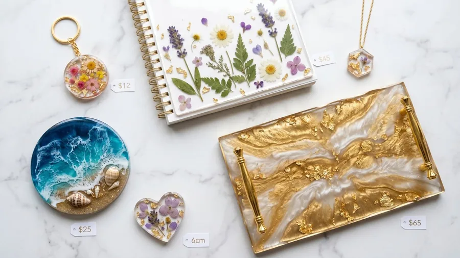 Resin art pieces with price tags